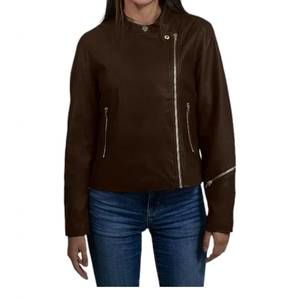 NEW NINE WEST synthetic leather biker jacket in brown